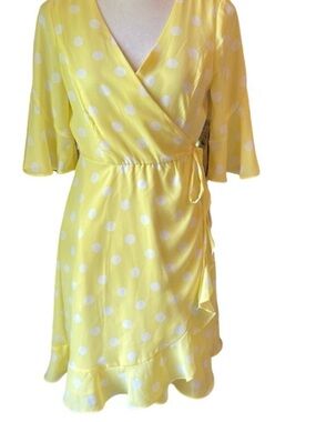 NWT June& hudson Yellow and White Polka Dot Wrap Dress size S
